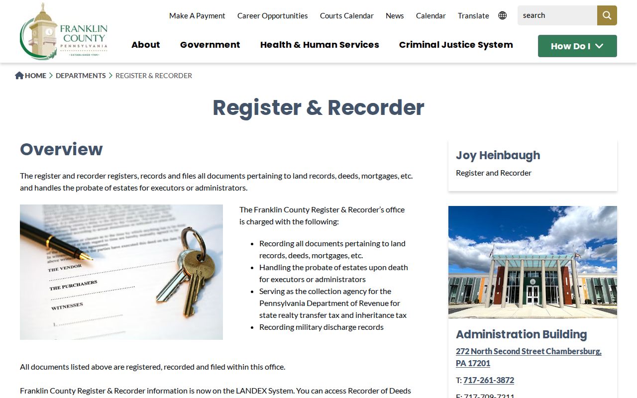 Chambersburg residents directory Franklin County Register and Recorder office
