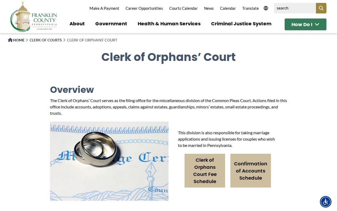 Chambersburg residents directory Franklin County Clerk of Orphans Court