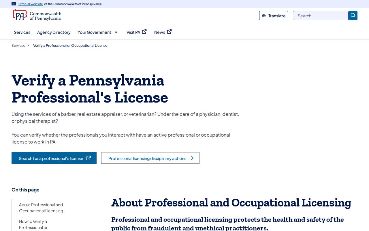 Chambersburg residents directory Pennsylvania professional license verification