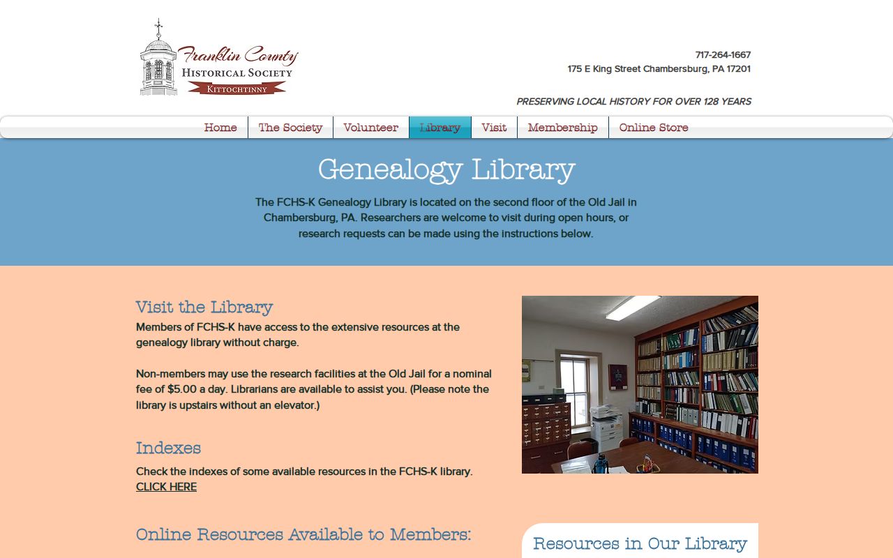 Chambersburg resident lookup source at the Franklin County Historical Society genealogy library