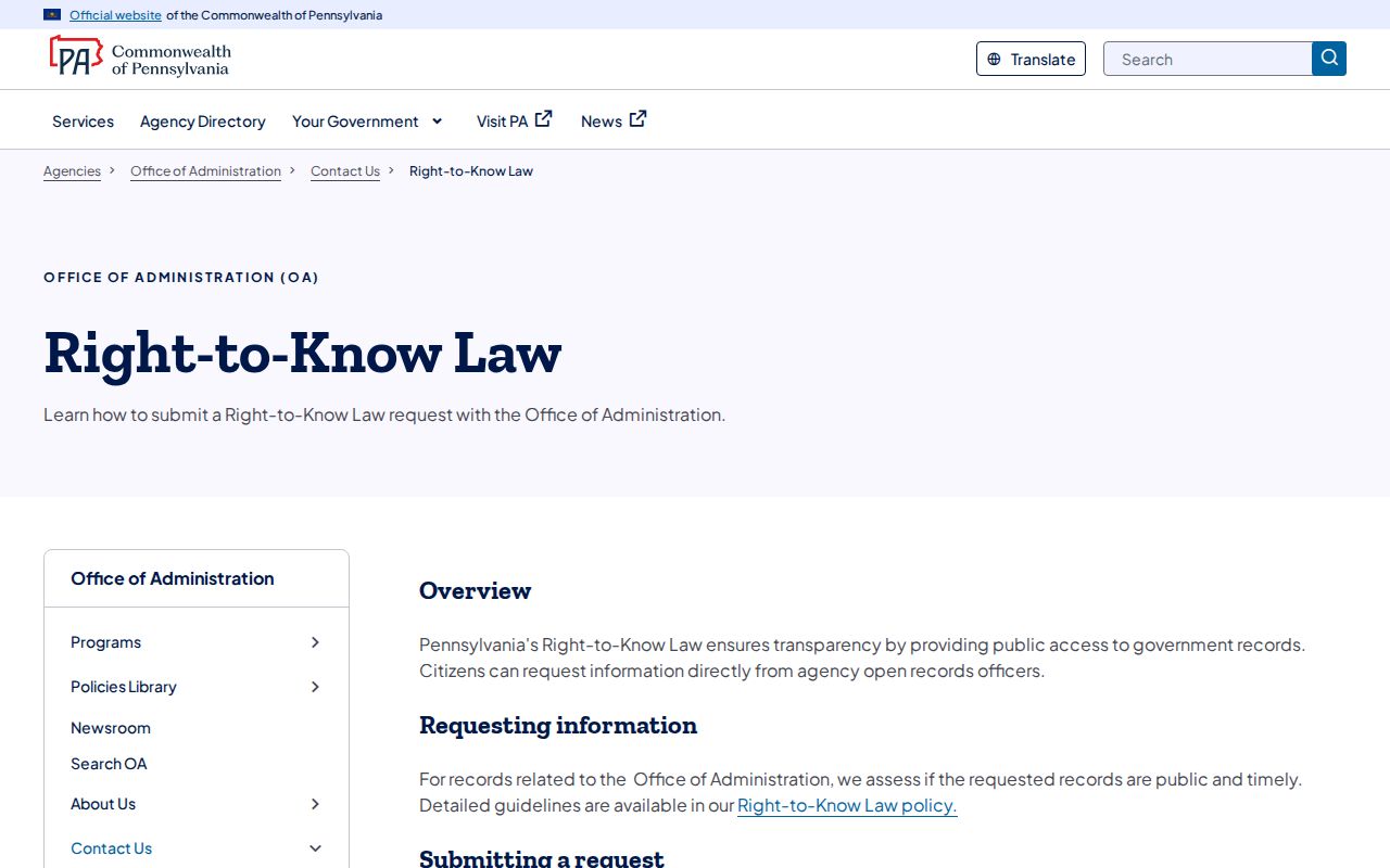 Chambersburg resident lookup source for Pennsylvania Right-to-Know Law guidance