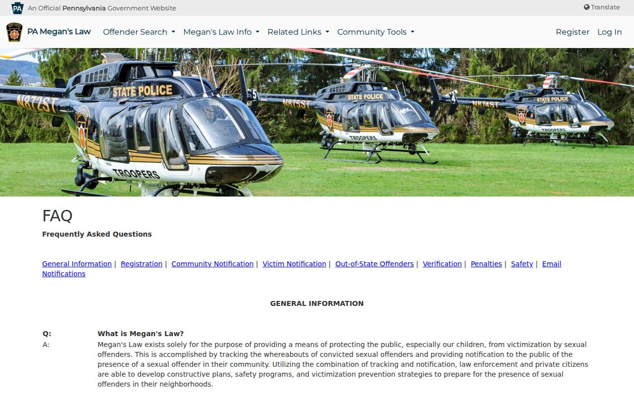 Chambersburg ZIP code research source for Pennsylvania Megan's Law ZIP search limits