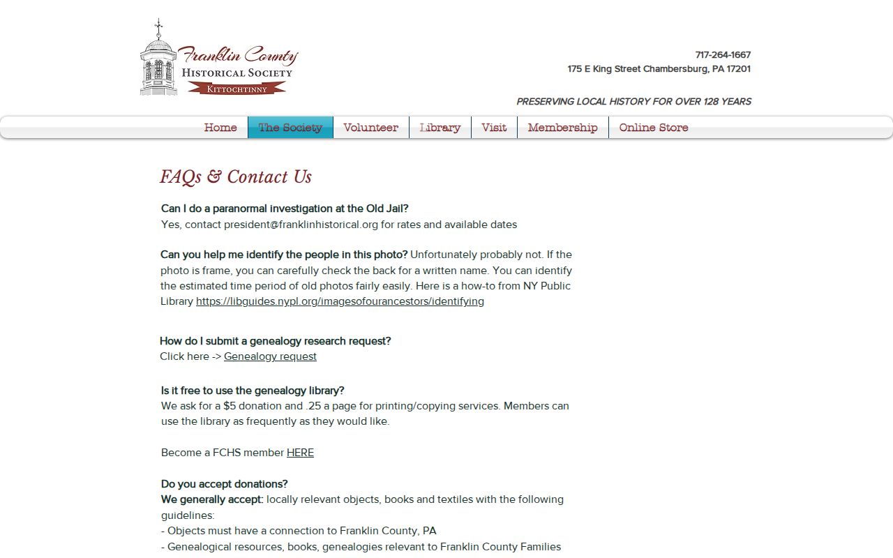 Chambersburg neighbors historical research with the FCHS-K Genealogy Library